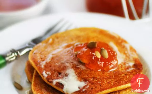 Gluten-free Pumpkin Pancakes Recipe With Apricot Jam And Maple