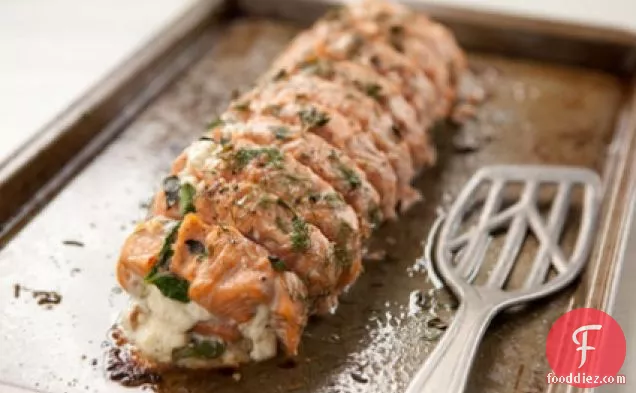 Roasted Salmon Stuffed with Spinach, Feta and Ricotta