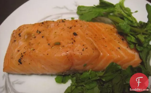 Slow Cooked Salmon Fillets With Savory-sweet Pea Shoot Soy Sauce