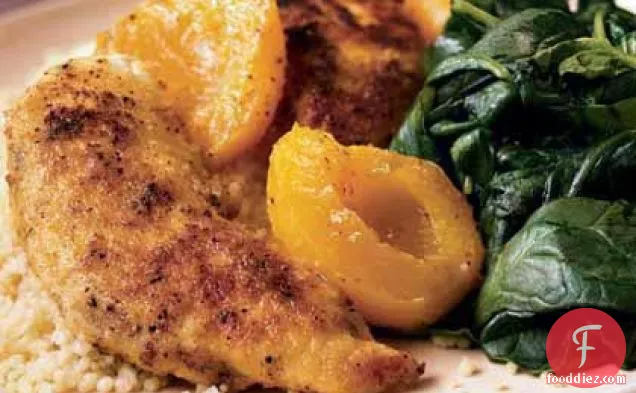 Chicken Tenders with Apricots and Sautéed Spinach
