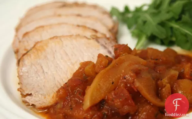 Salsa Braised Pork Loin With Apples And Apricots