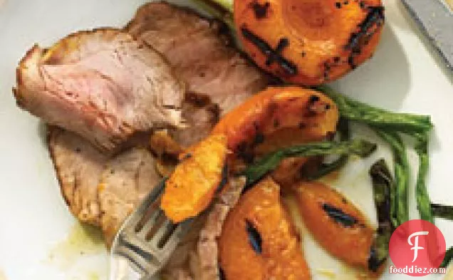 Grilled Apricots And Pork Tenderloin With Honey Glaze