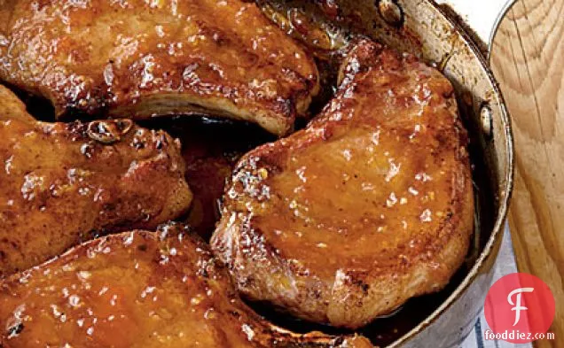 Pan-Roasted Pork Chops with Apricot-Ginger Glaze