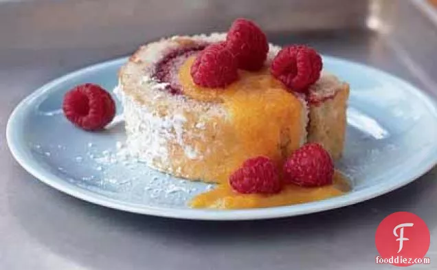 Raspberry Jelly Roll with Apricot Coulis