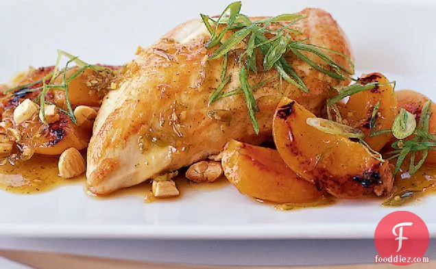 Chicken with Fresh Apricots, Ginger and Cracked Almonds