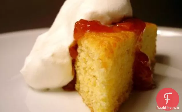 Cornmeal Cake With Warm Apricot Jam And Whipped Cream