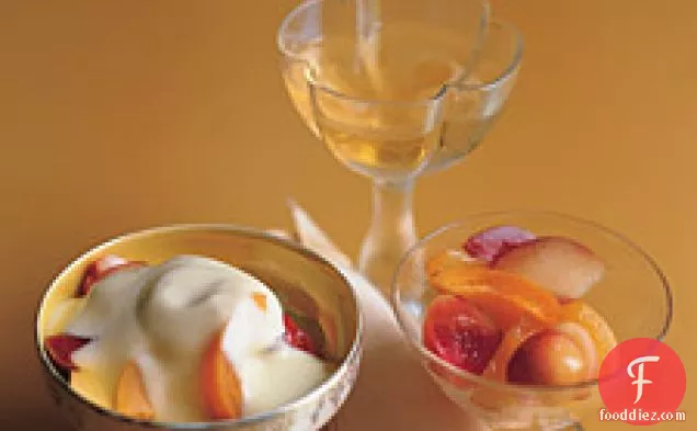 Sliced Stone Fruits With Muscat Sabayon