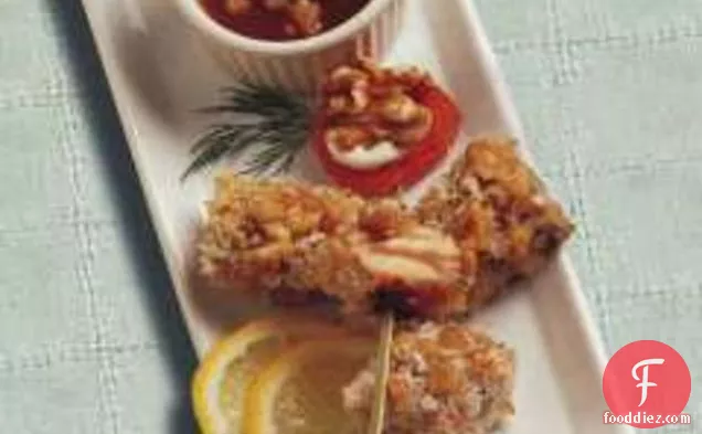 Walnut Crusted Salmon Bites With Apricot Ginger Dipping Sauce
