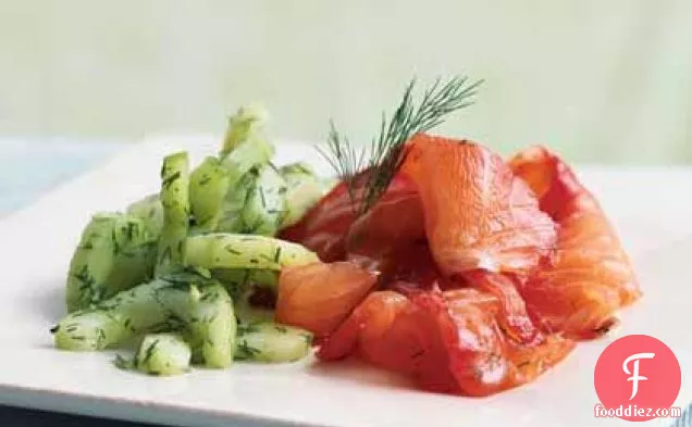 Dill and Beet-Cured Salmon with Cucumber Salad