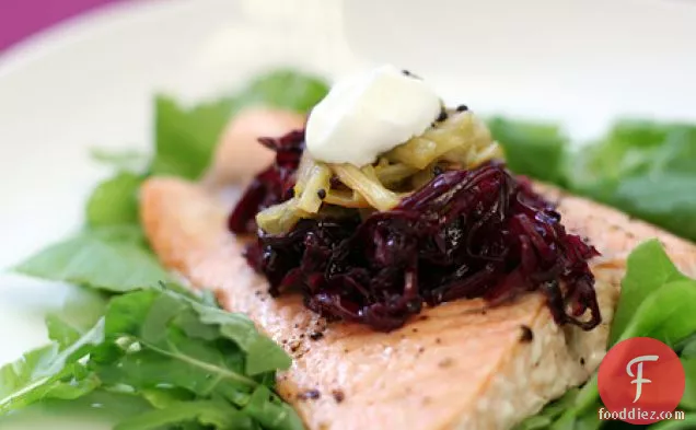 Roasted Salmon with Rhubarb and Red Cabbage