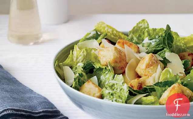 Caesar Salad with Crispy Tofu Croutons