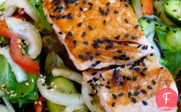 Ginger Soy Salmon With Asian Cucumber And Pepper Salad