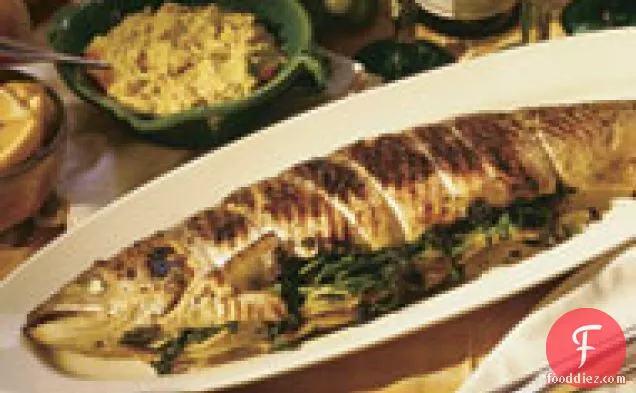 Grilled Whole Salmon with Red-Pepper Aioli