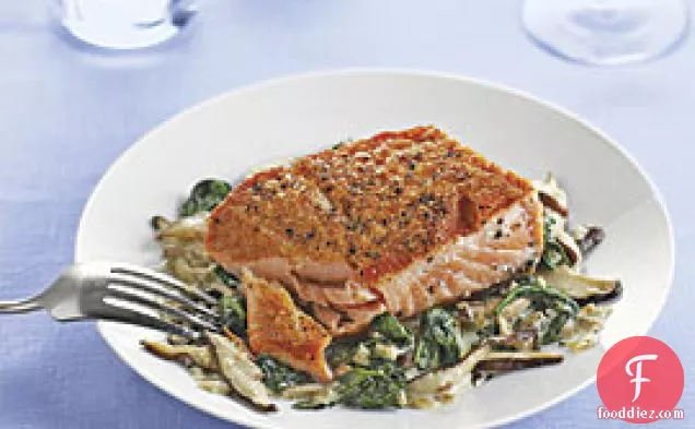 Pan-seared Salmon With Spinach And Shiitake