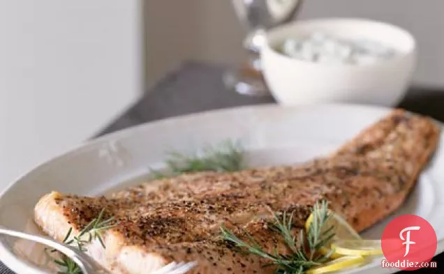 Pepper-Roasted Salmon With Mustard-Herb Cream Sauce