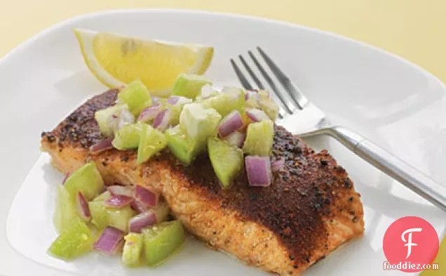 Roasted Salmon with Tomatillo—Red Onion Salsa