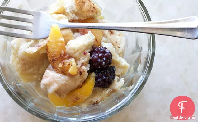 Blackberry Peach Bread Pudding With Toasted Pecans