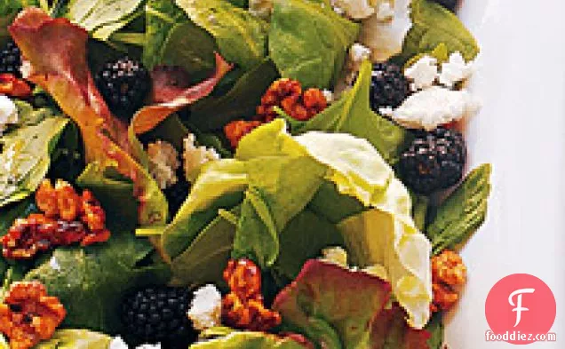 Mixed Greens Salad With Sugared Walnuts, Blackberries, And Feta
