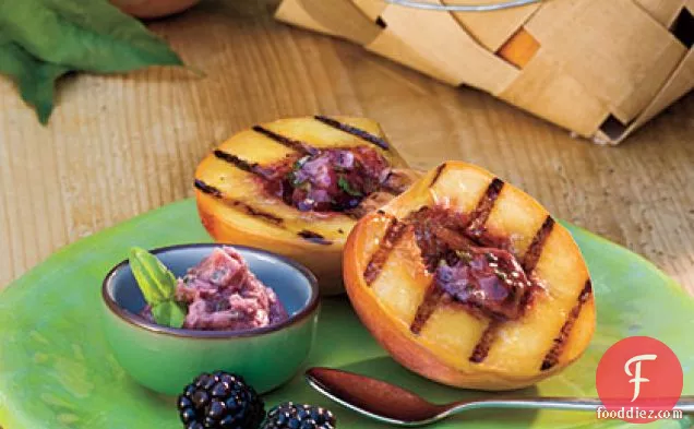 Grilled Peaches with Blackberry-Basil Butter