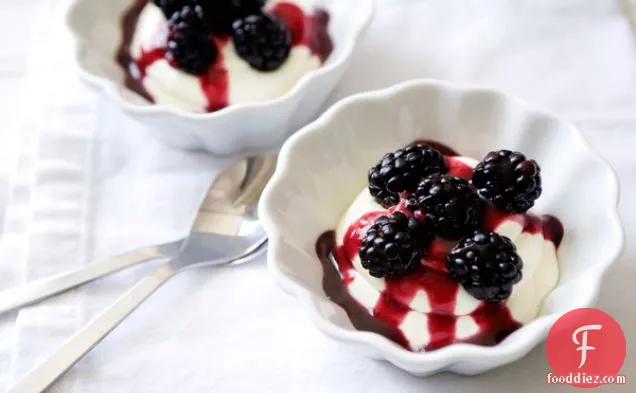 White Chocolate Lemon Mousse With Blackberry Lavender Syrup