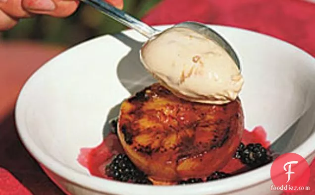 Grilled Nectarines With Blackberries & Ice Cream