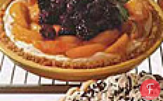 Cream Cheese Pie Topped with Peaches and Blackberries