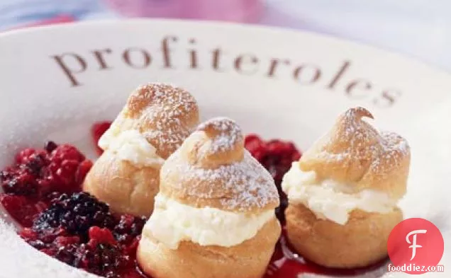 Profiteroles with Berry Coulis