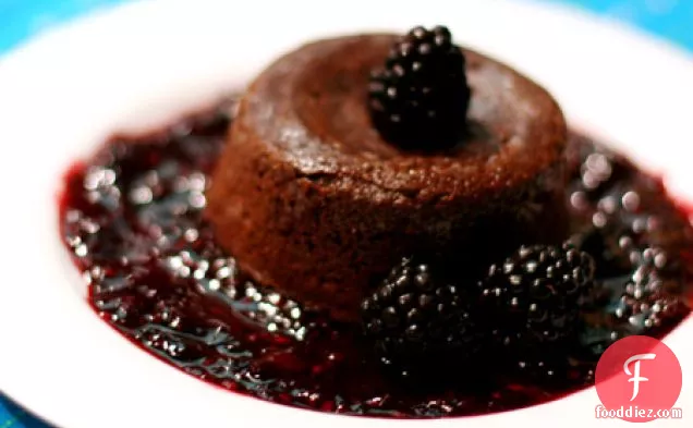 Molten Chocolate Cakes With “bruised” Berry Sauce