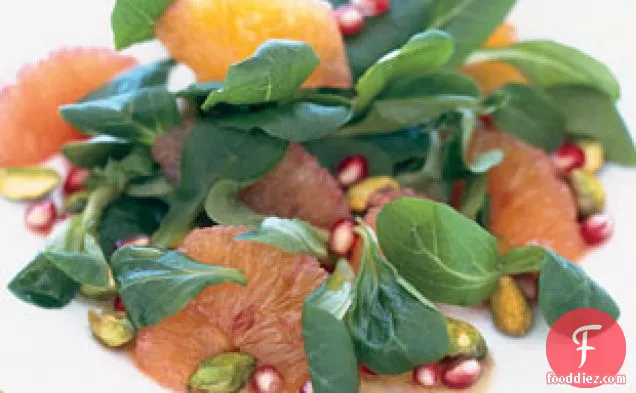Mâche Salad With Blood Oranges, Pistachios, And Pomegranate