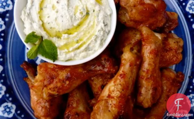 Blood Orange Glazed Chicken Wings With Minted Whipped Feta