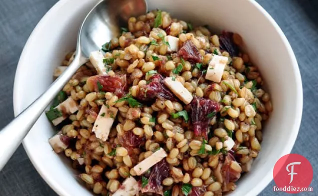 Wheat Berry Salad With Blood Oranges, Feta, And Red Onion Vinai