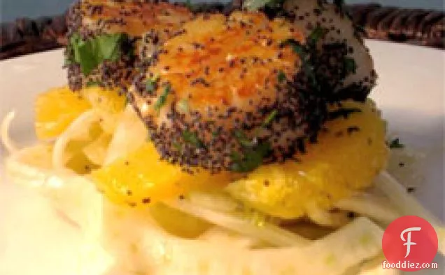 Black And Orange Recipe: Poppy-crusted Sea Scallops On Fennel A
