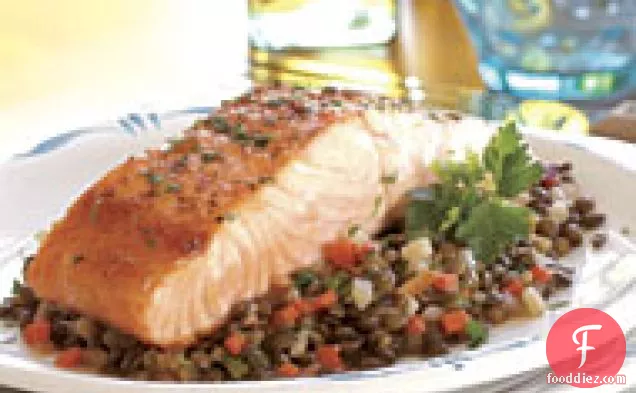 Broiled Salmon with a RagoÃ»t of Lentils & Root Vegetables