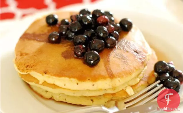 Lemon Cream Cheese Pancakes With Blueberry Maple Syrup