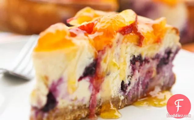 Peach-topped Blueberry Cheesecake
