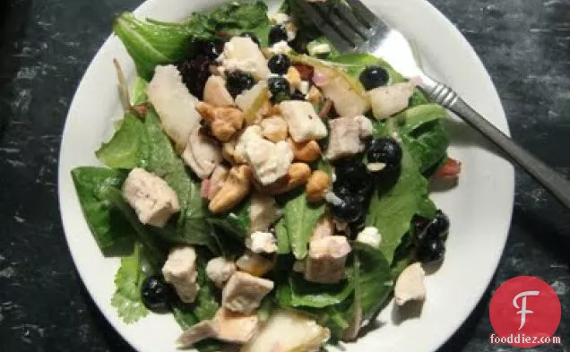 Mixed Greens Salad With Grilled Chicken, Blueberries, Pears & Feta