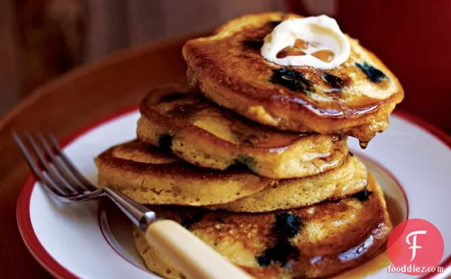 Blueberry Corn Cakes with Maple Syrup