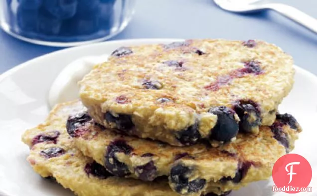 Blueberry Oat Pancakes with Maple Yogurt