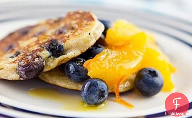 Blueberry & Coconut Pancakes With Syrupy Oranges