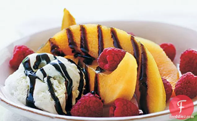 Cantaloupe with Balsamic Berries and Cream