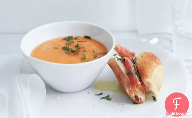 Cantaloupe Soup with Prosciutto and Mozzarella Sandwiches