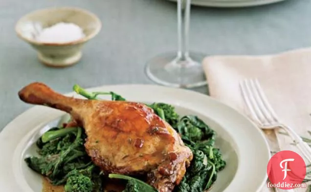 Pinot-Braised Duck with Spicy Greens