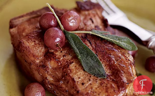 Braised Veal Chops with Honey and Red Grapes