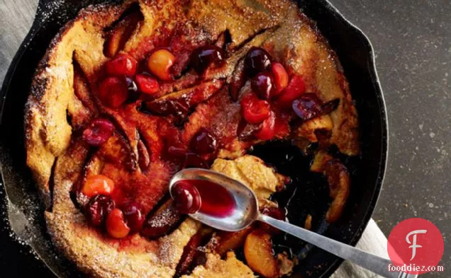 Peach Dutch Baby Pancake With Cherry Compote