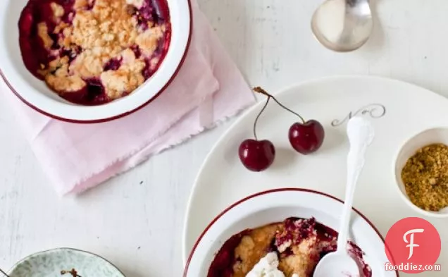 Cherry And Plum Crumbles With Goat Cheese Ice Cream