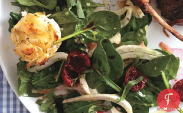Mesclun And Cherry Salad With Warm Goat Cheese