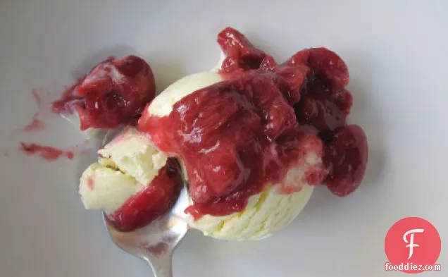 Vanilla Ice Cream With Cherry Rhubarb Sauce