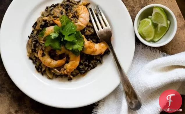 Creamy chipotle shrimp with mushrooms and wild rice