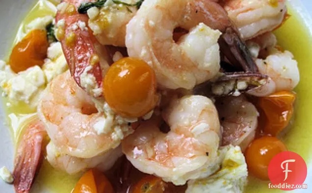 Sauteed Gulf Shrimp With Feta Cheese And Lemon Butter Sauce