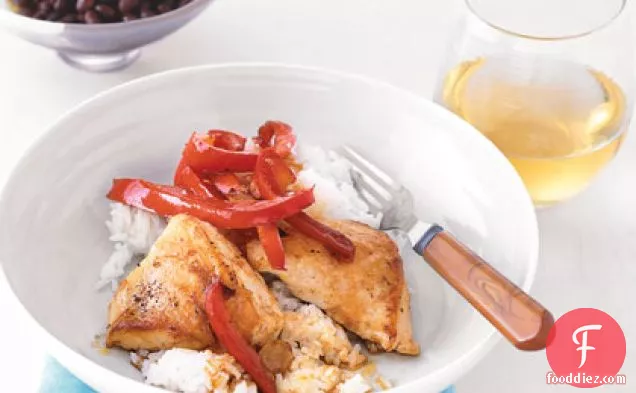 Sautéed Chicken and Peppers with Coconut Rice